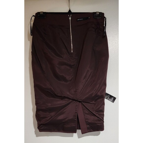 Karen Millen Leather Look Ponte Roma Pencil Skirt in Red Sz 4 Coated Knee Length - Picture 5 of 10